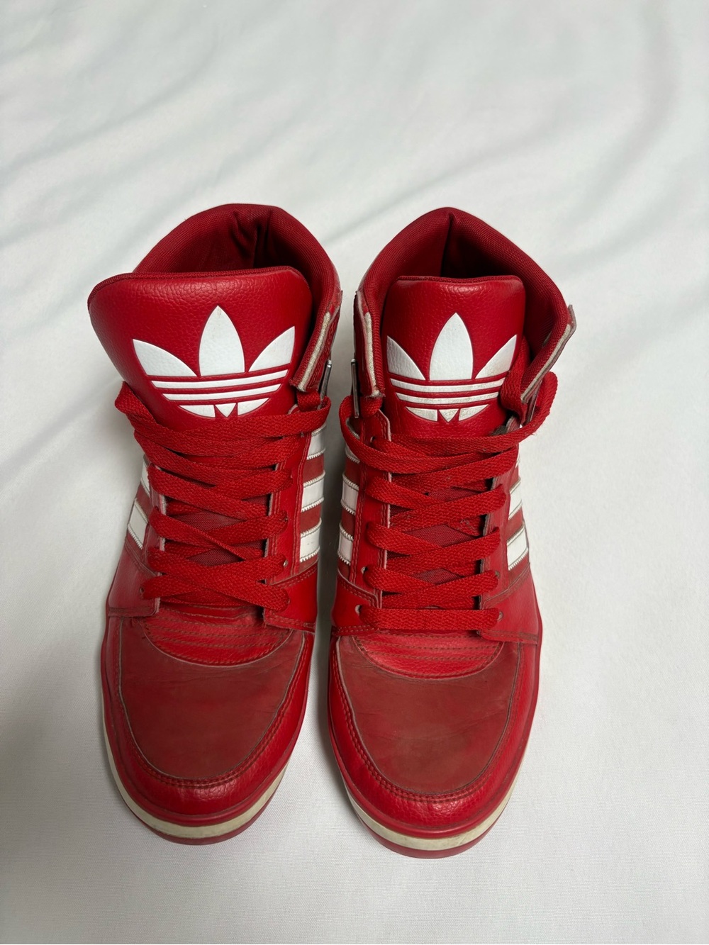adidas Red High-Top Sneakers with White Three Stripes